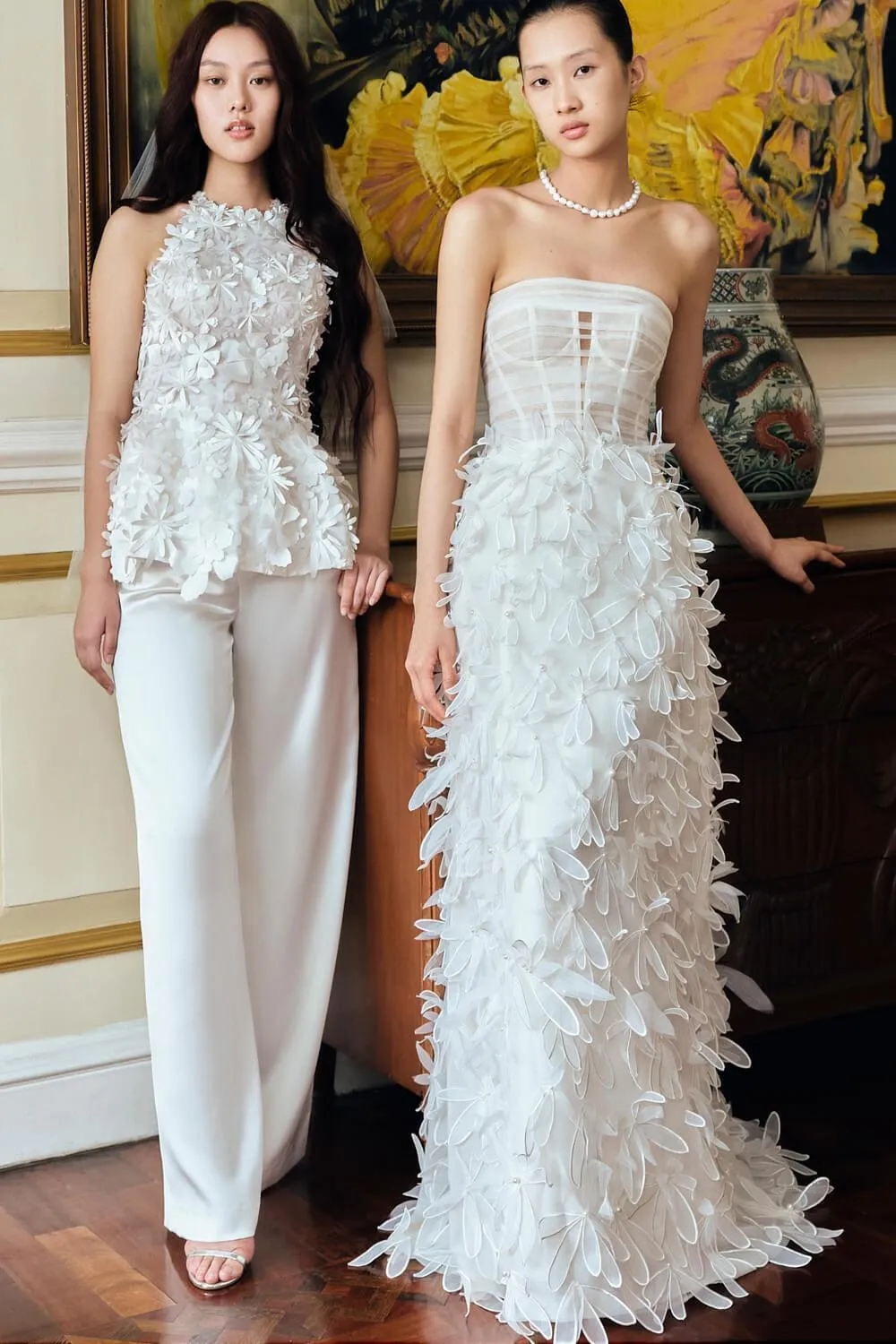 Blooming Peplum Halter Neck Silk Organza Floor Length Set