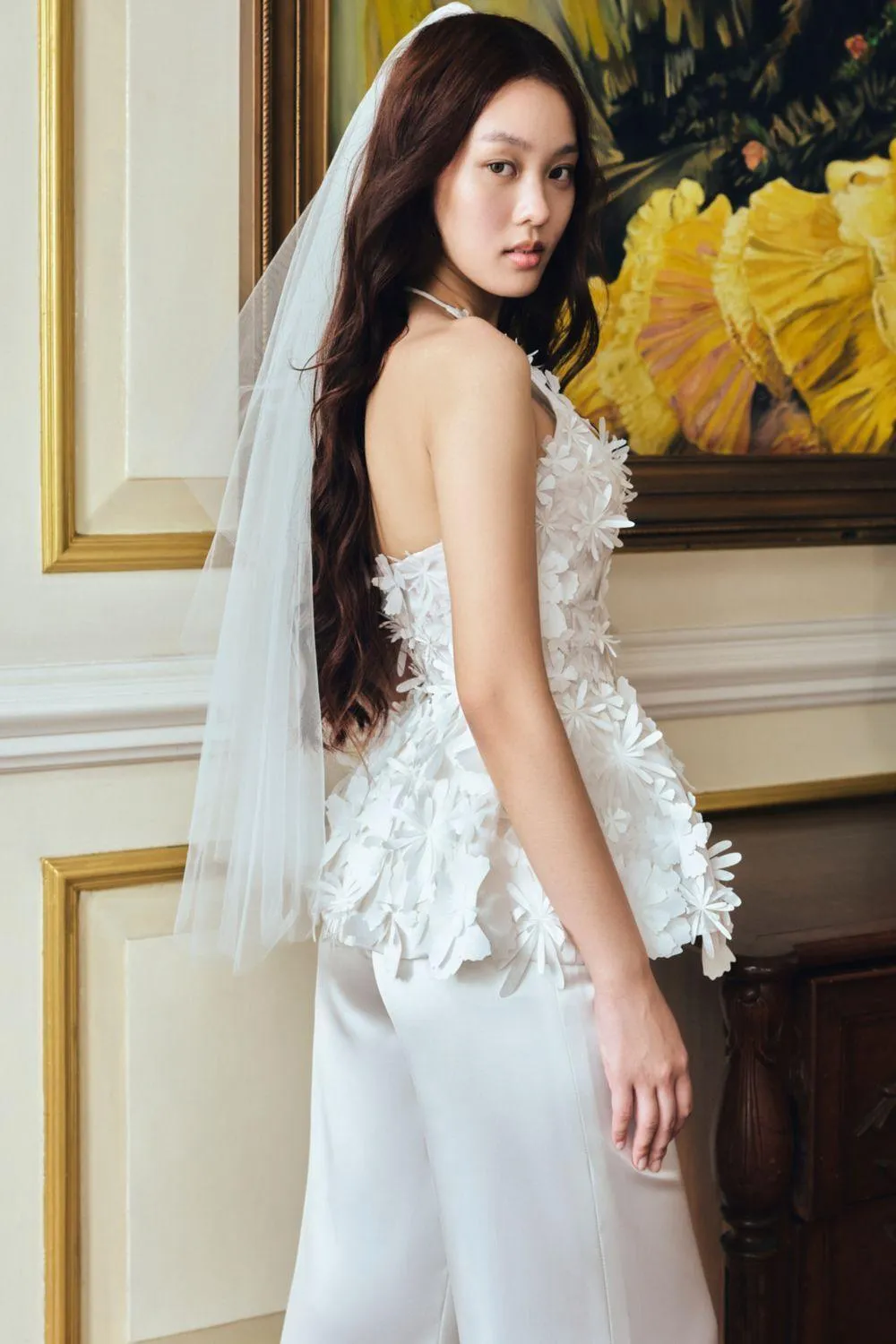 Blooming Peplum Halter Neck Silk Organza Floor Length Set