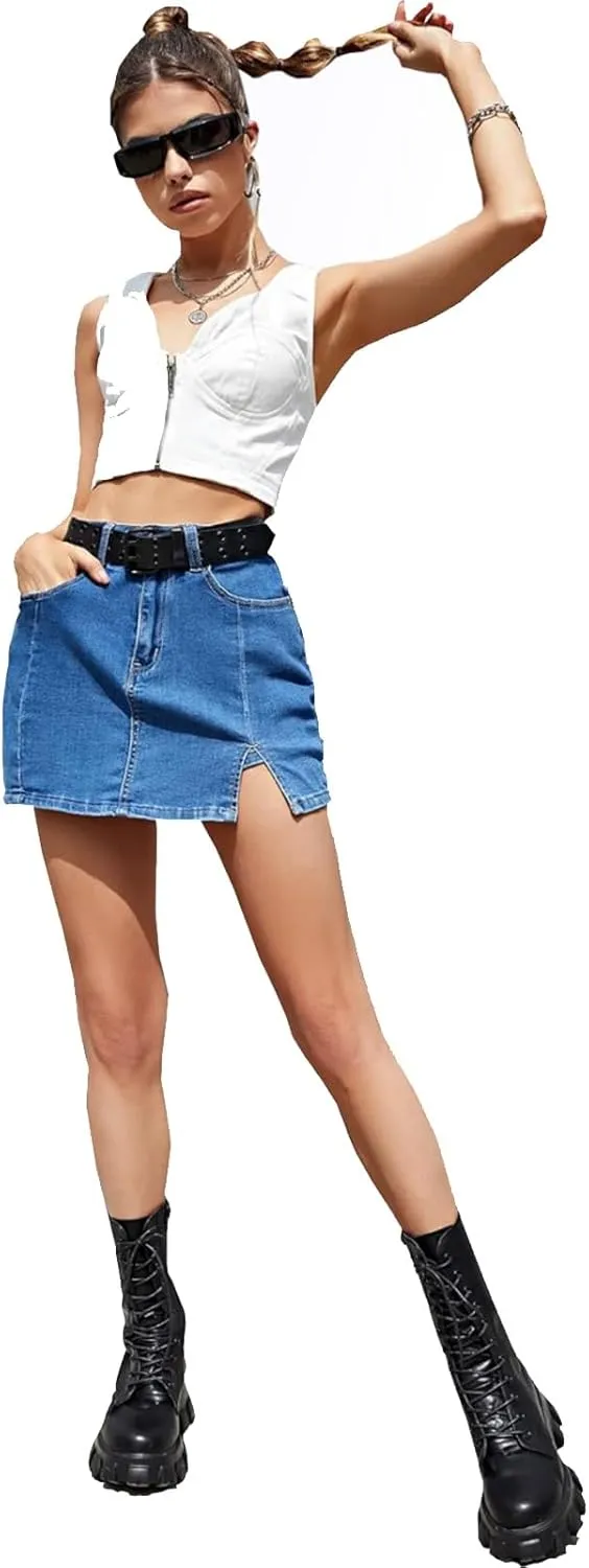 Bloomy Jean Skorts, Bloomy Skorts, Woman High Waisted Casual Stretchy Denim Skort for Women