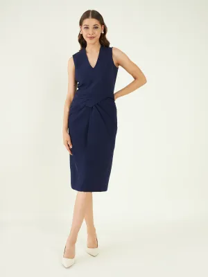 Blue Office Wear Crepe Dress