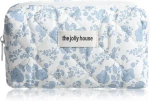 Blue Quilted Makeup Bag, Cute Floral Makeup Bag Organizers, Cotton Travel Cosmetic Bags for Women