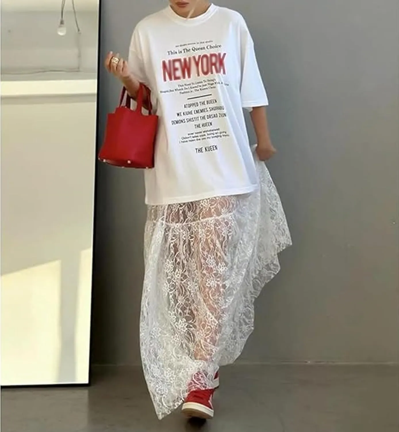 Boho Long White Skirt for Women Y2K Sheer Lace Midi Half Skirts Flowy See-Through Maxi Skirt Beach Party