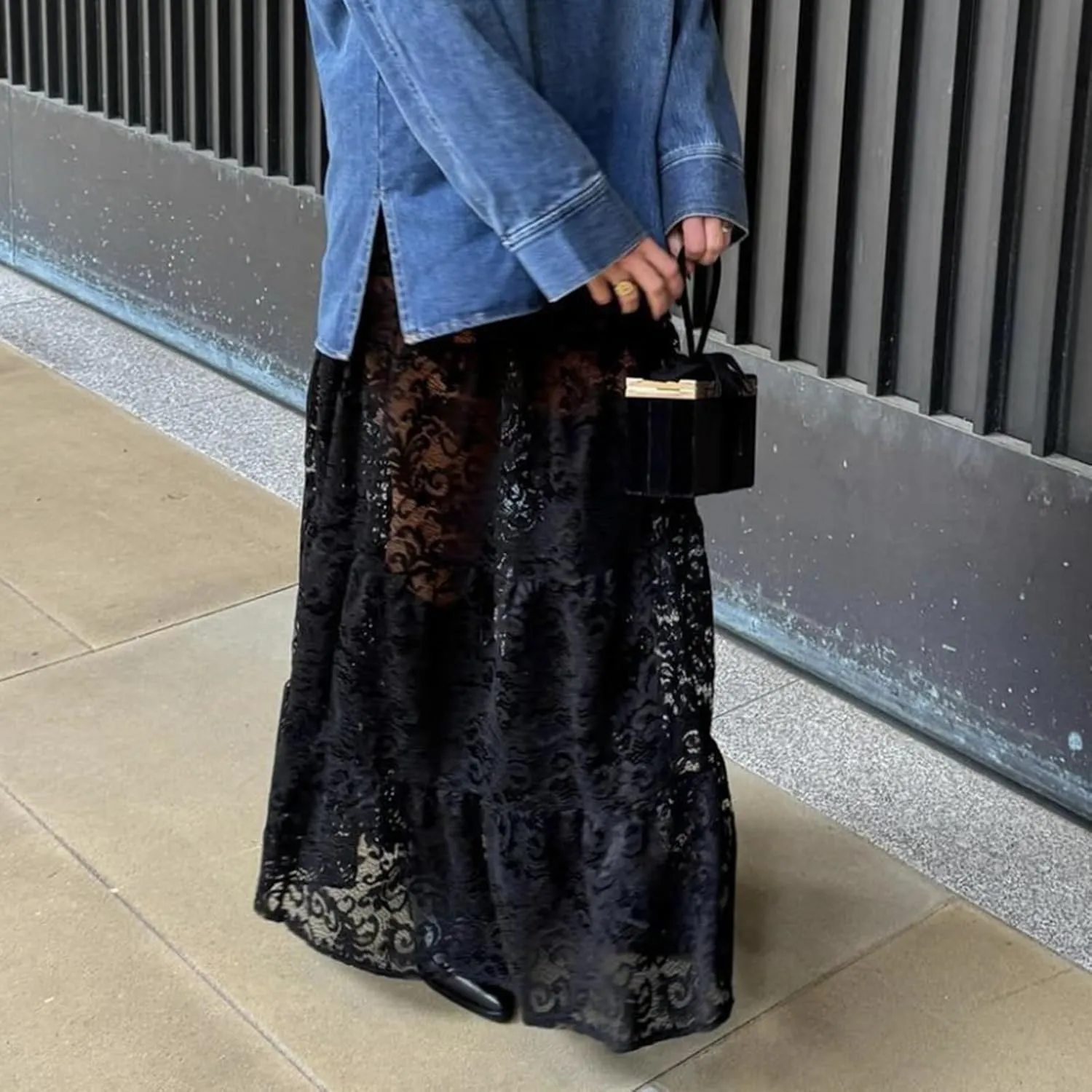 Boho Long White Skirt for Women Y2K Sheer Lace Midi Half Skirts Flowy See-Through Maxi Skirt Beach Party