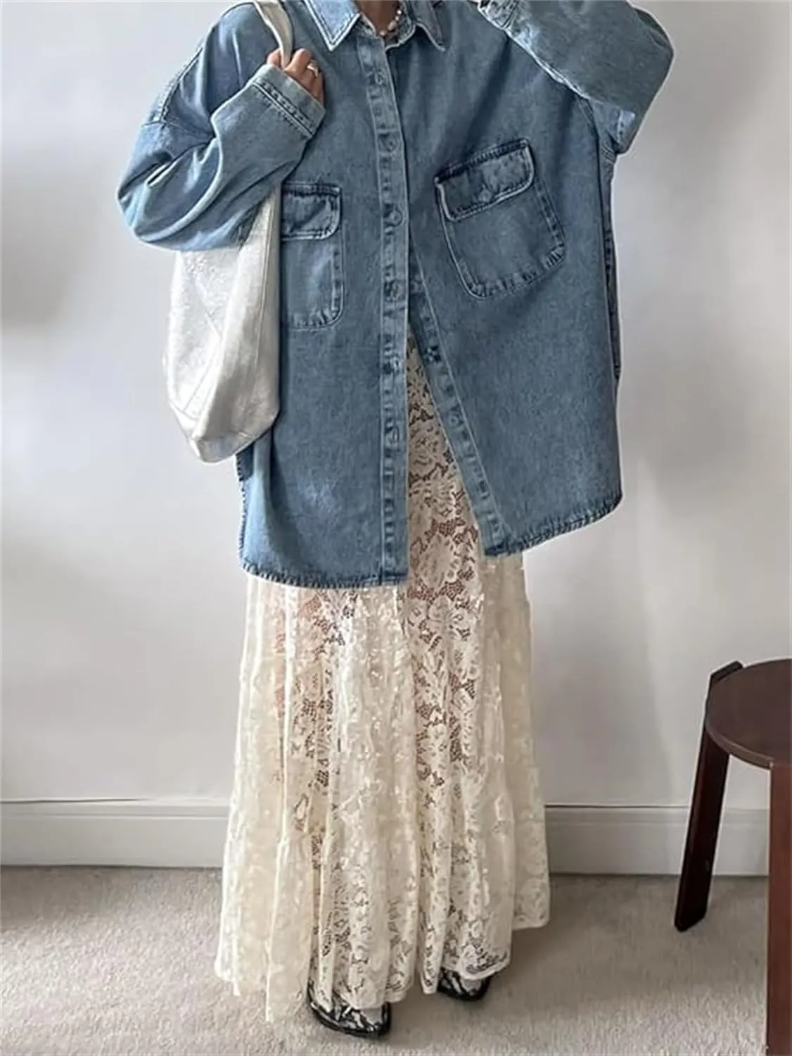 Boho Long White Skirt for Women Y2K Sheer Lace Midi Half Skirts Flowy See-Through Maxi Skirt Beach Party