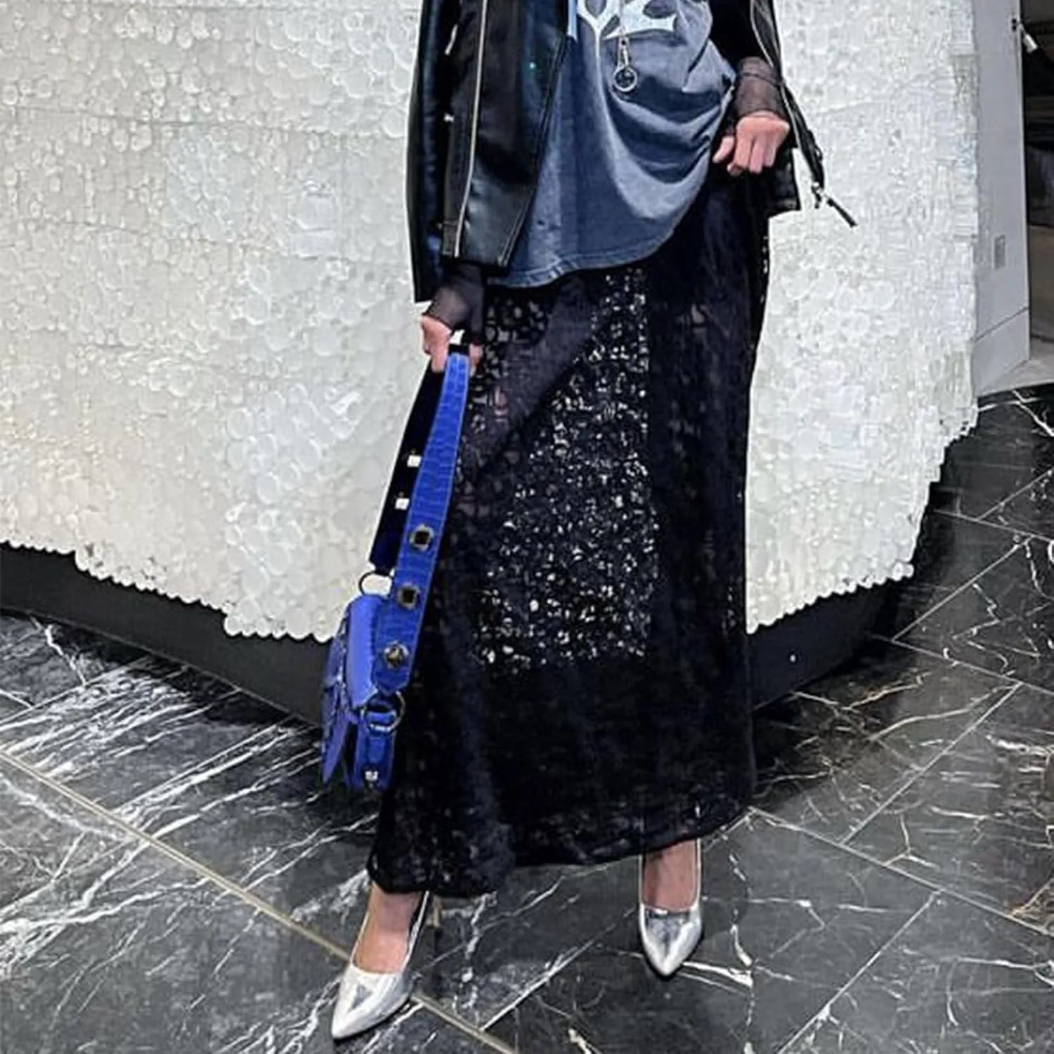 Boho Long White Skirt for Women Y2K Sheer Lace Midi Half Skirts Flowy See-Through Maxi Skirt Beach Party