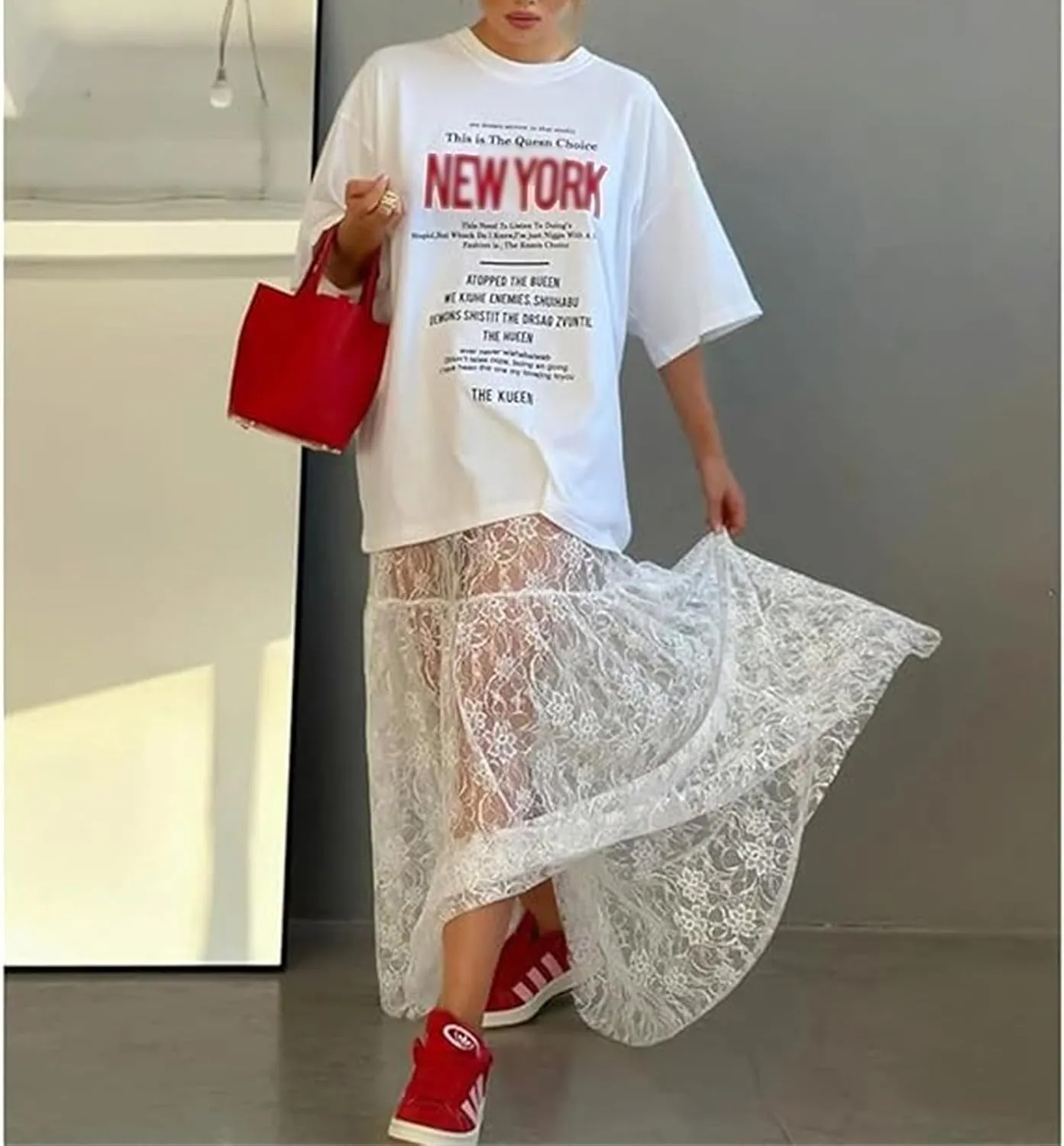 Boho Long White Skirt for Women Y2K Sheer Lace Midi Half Skirts Flowy See-Through Maxi Skirt Beach Party