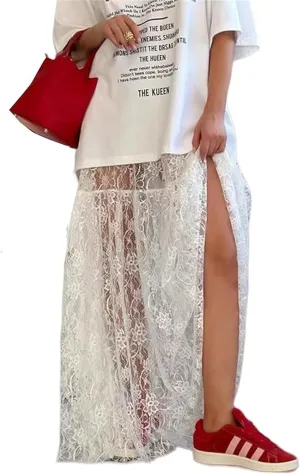 Boho Long White Skirt for Women Y2K Sheer Lace Midi Half Skirts Flowy See-Through Maxi Skirt Beach Party