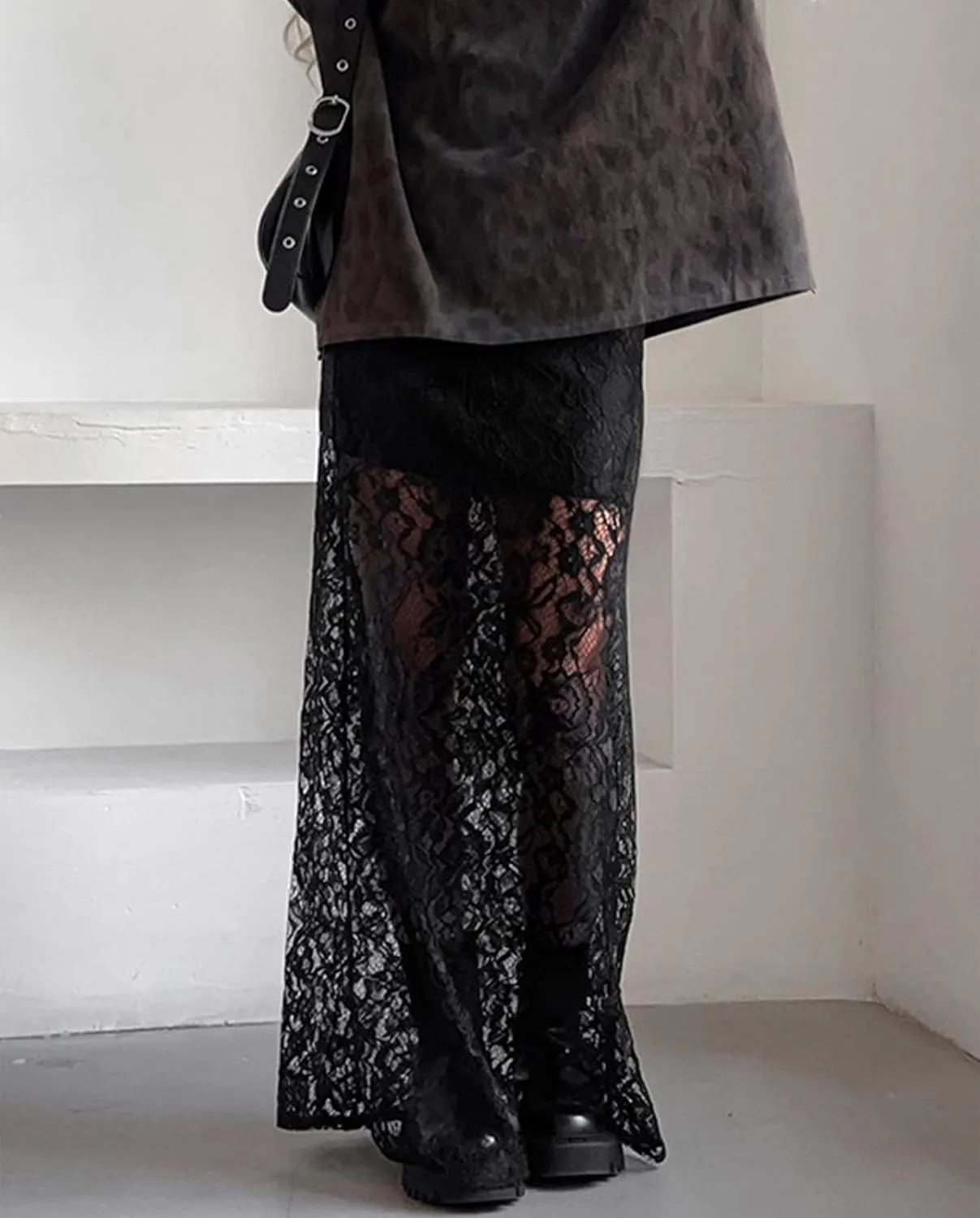 Boho Long White Skirt for Women Y2K Sheer Lace Midi Half Skirts Flowy See-Through Maxi Skirt Beach Party
