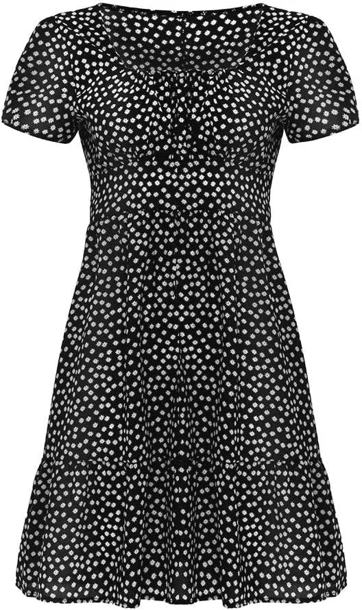 Boho Sundress Womens Floral Dresses 2024 Short Sleeve Corset Milkmaid Summer Ruffle Tiered Puff Casual Swing Mini