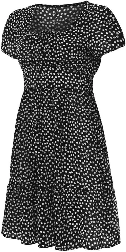 Boho Sundress Womens Floral Dresses 2024 Short Sleeve Corset Milkmaid Summer Ruffle Tiered Puff Casual Swing Mini