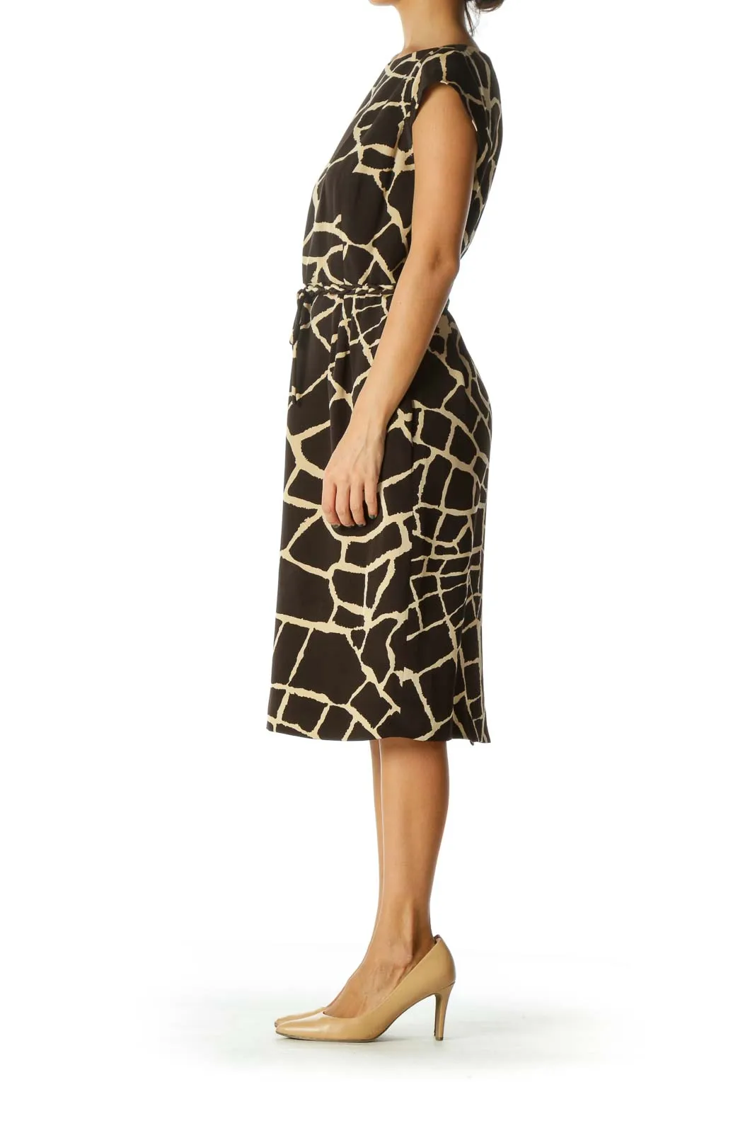Brown and Cream Animal Print Sheath Dress