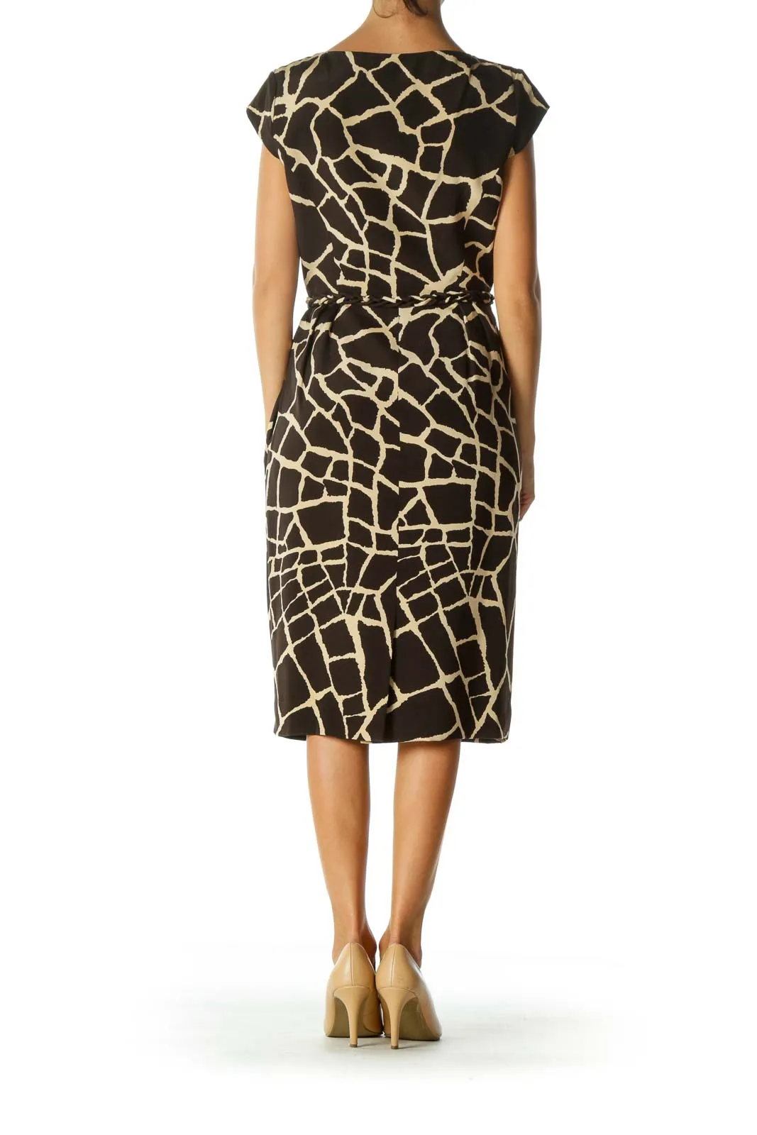 Brown and Cream Animal Print Sheath Dress
