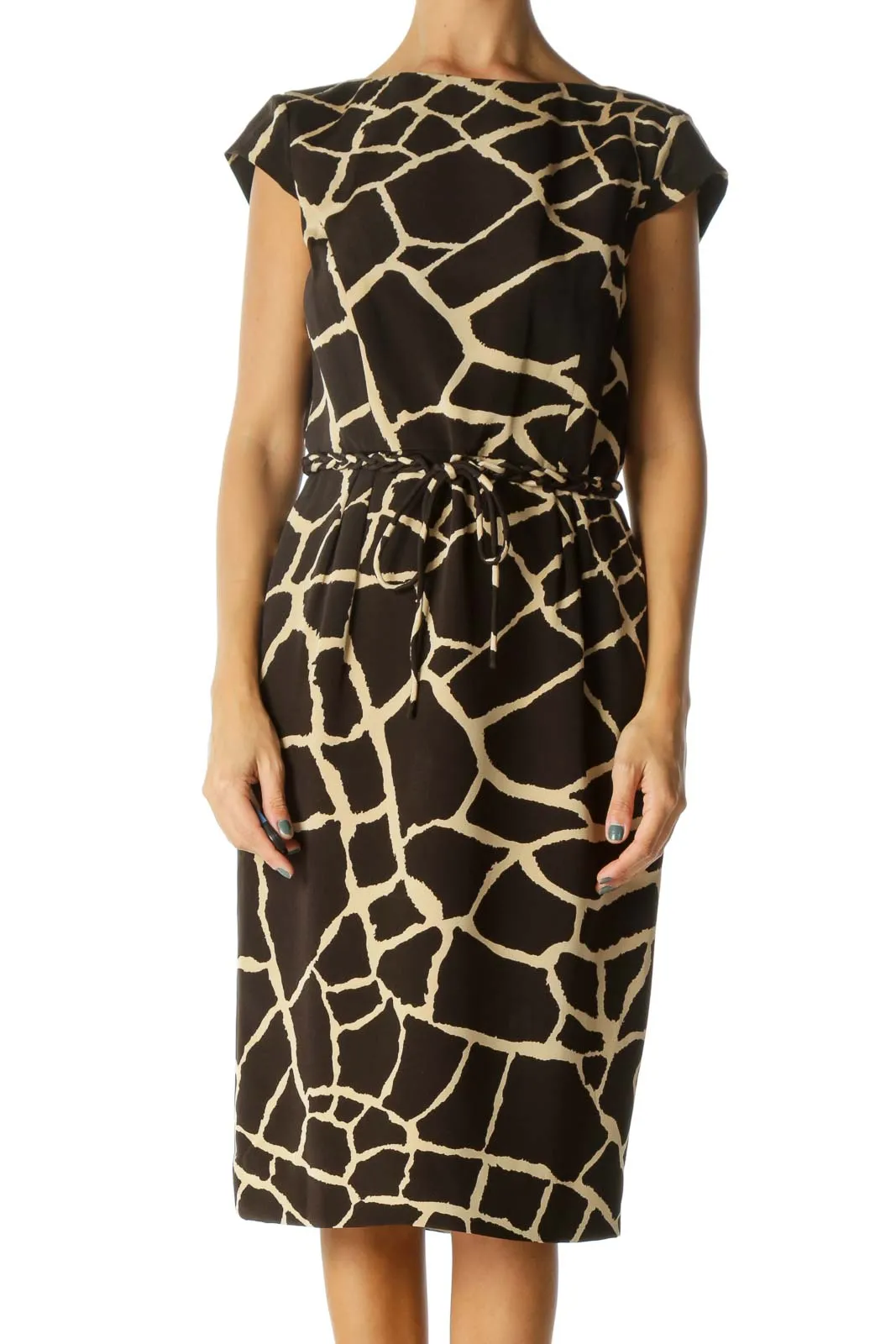 Brown and Cream Animal Print Sheath Dress