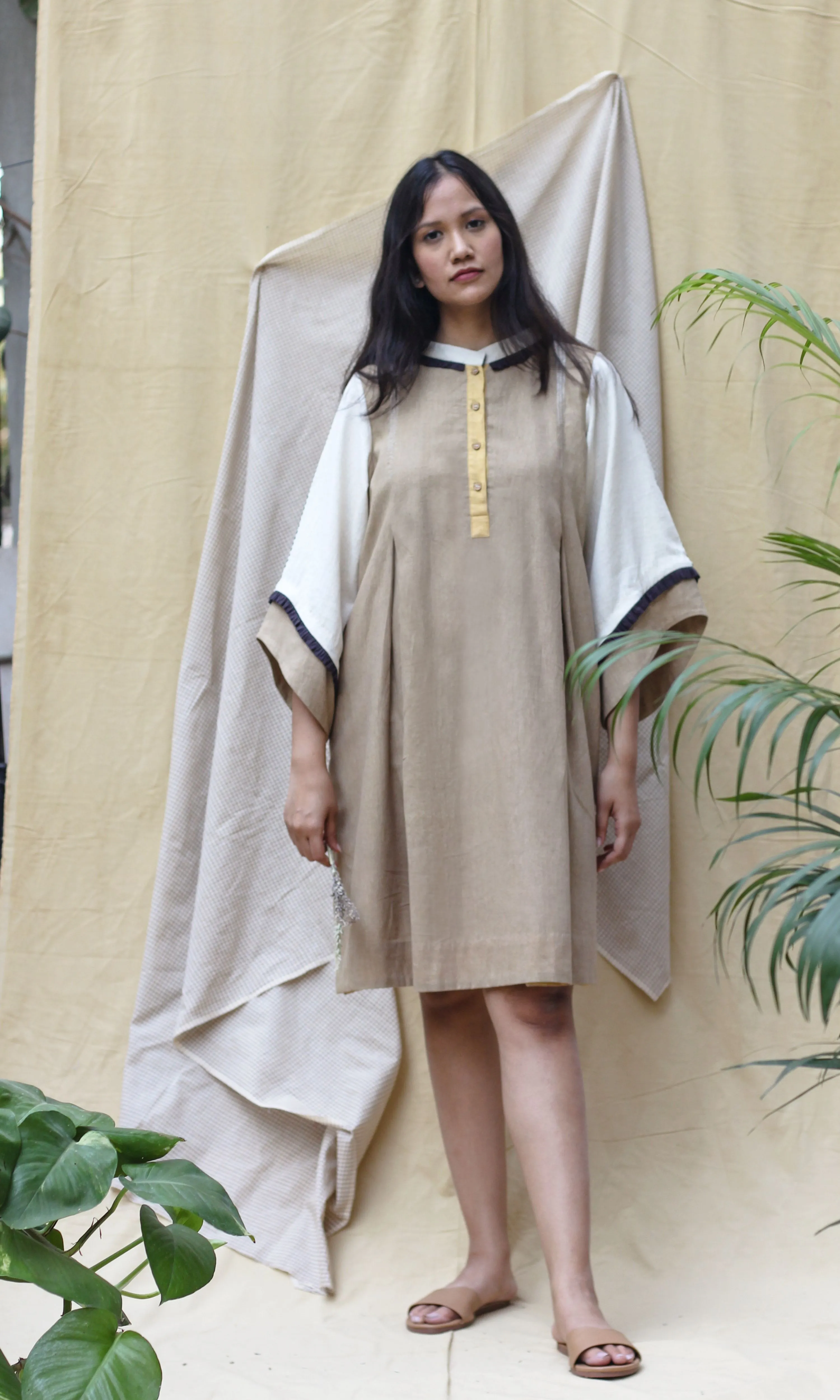 Brown Collar Midi Dress
