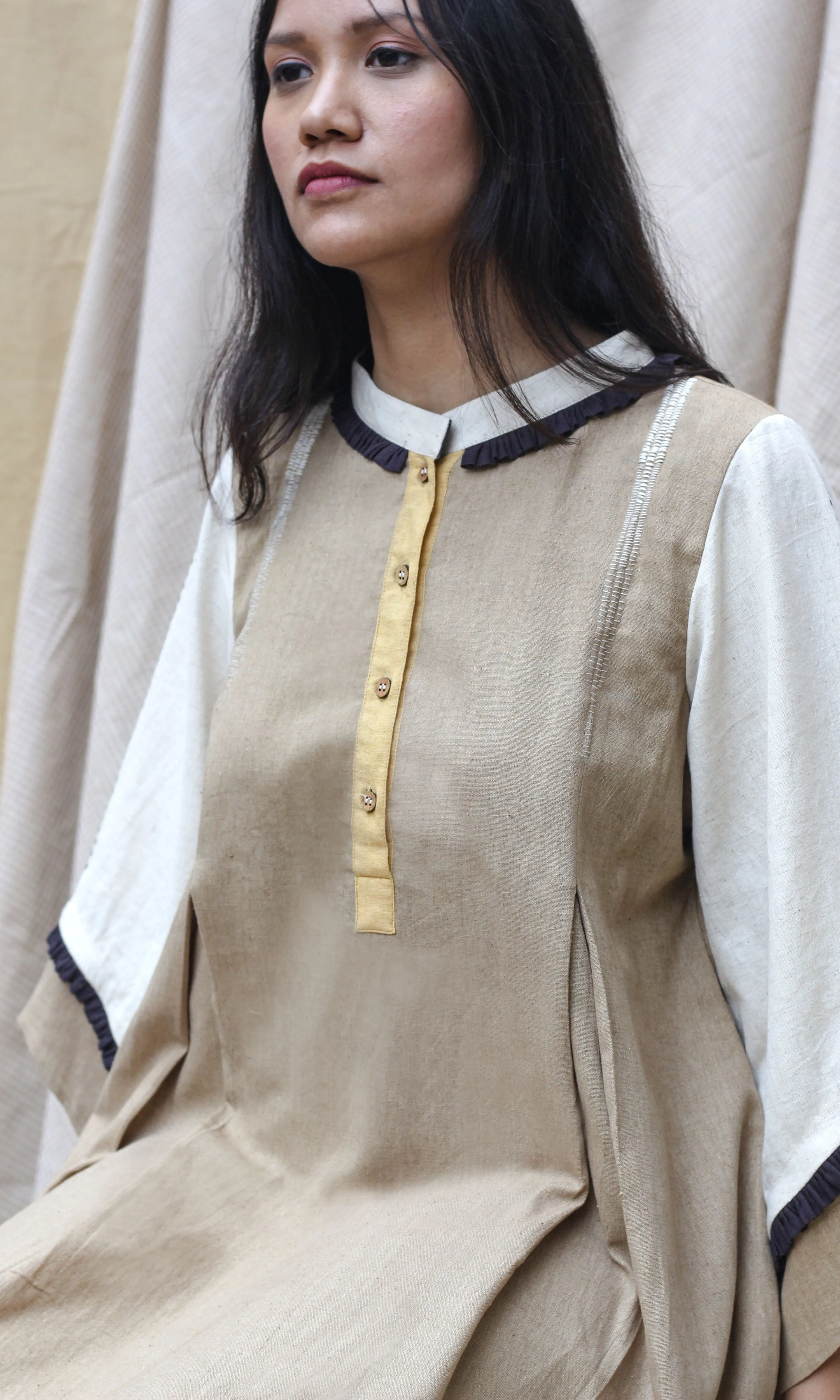 Brown Collar Midi Dress