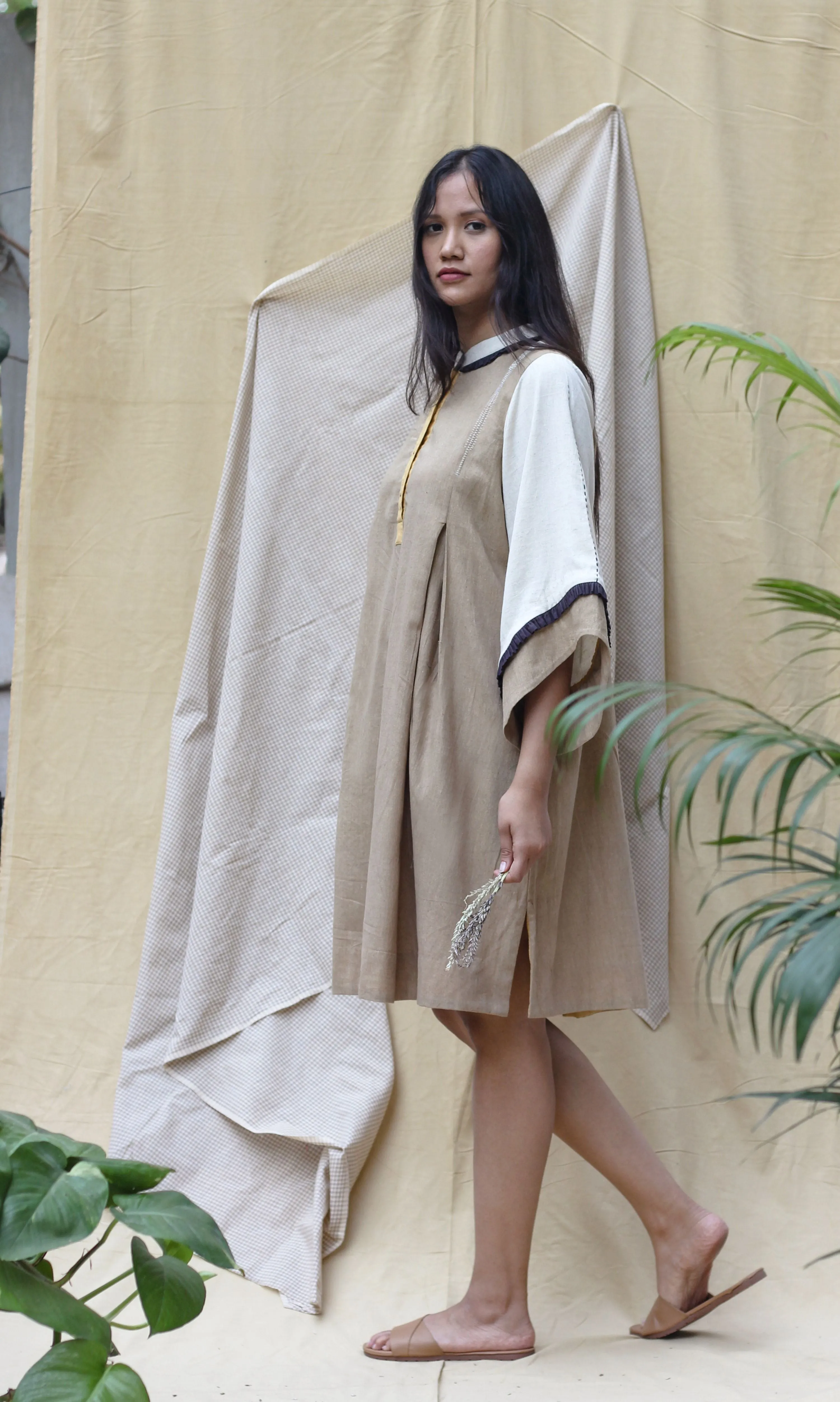 Brown Collar Midi Dress