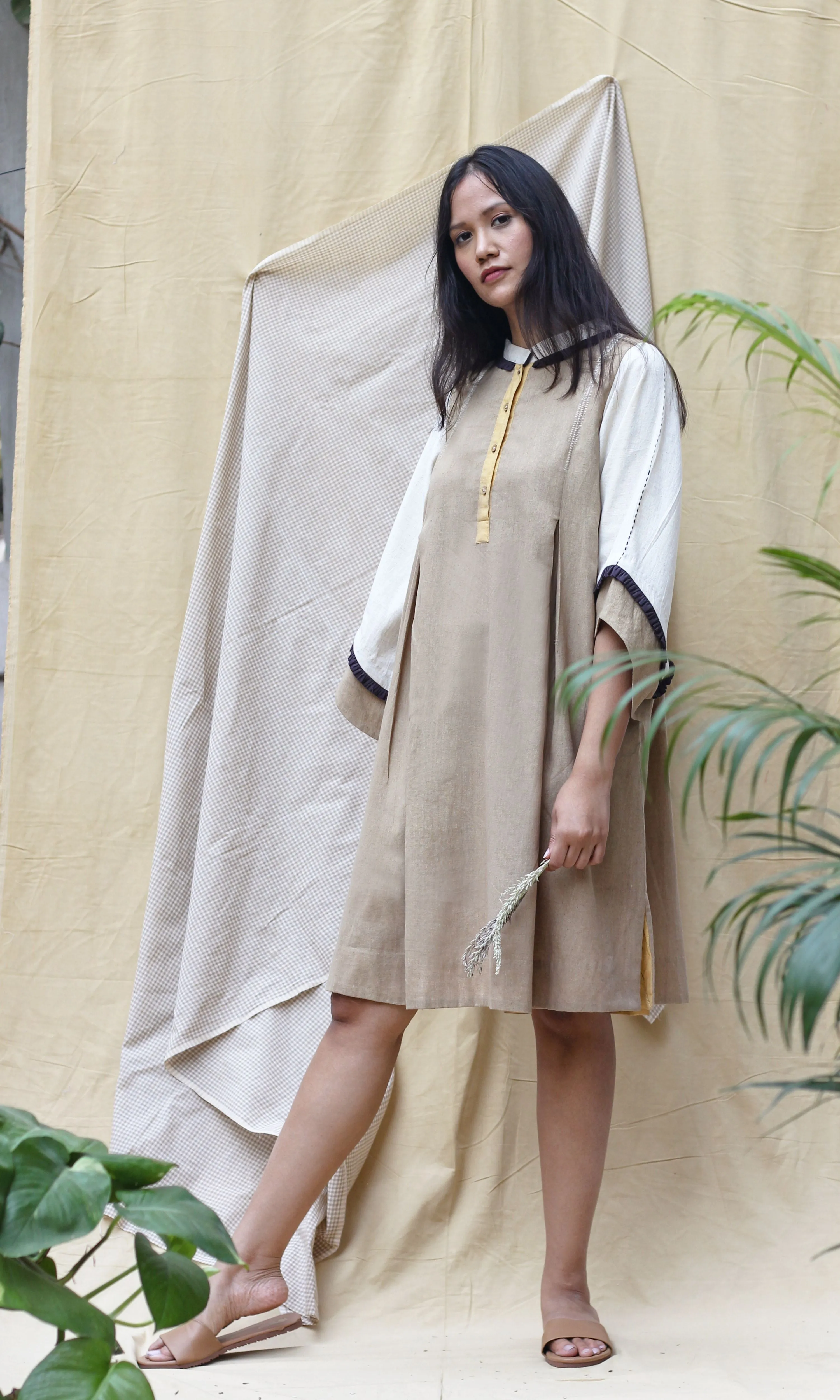 Brown Collar Midi Dress