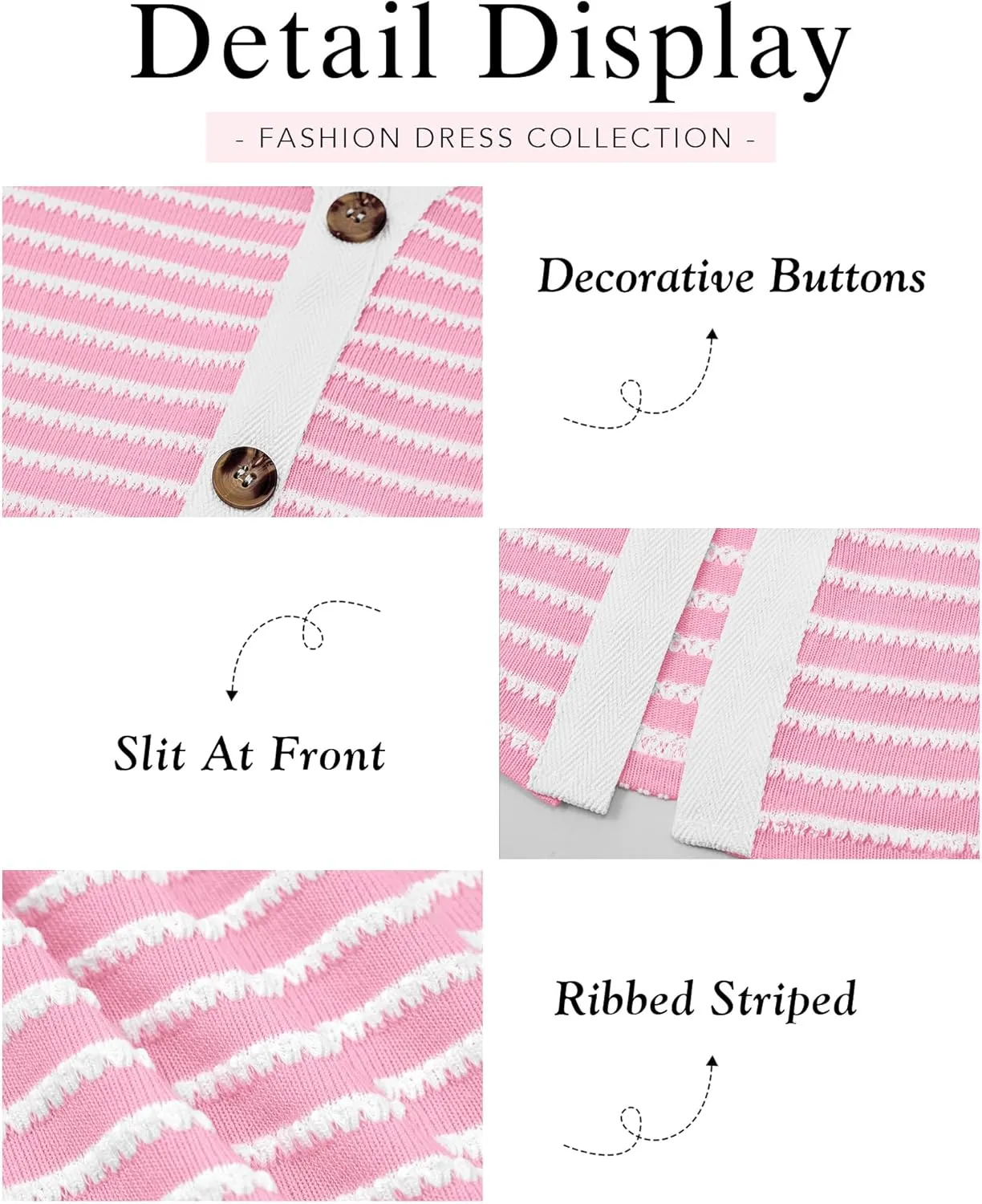 BTFBM Women Casual Long Sleeve Dress Fall Dresses 2024 Striped Midi Dresses Decorative Button Ribbed Knit Dresses