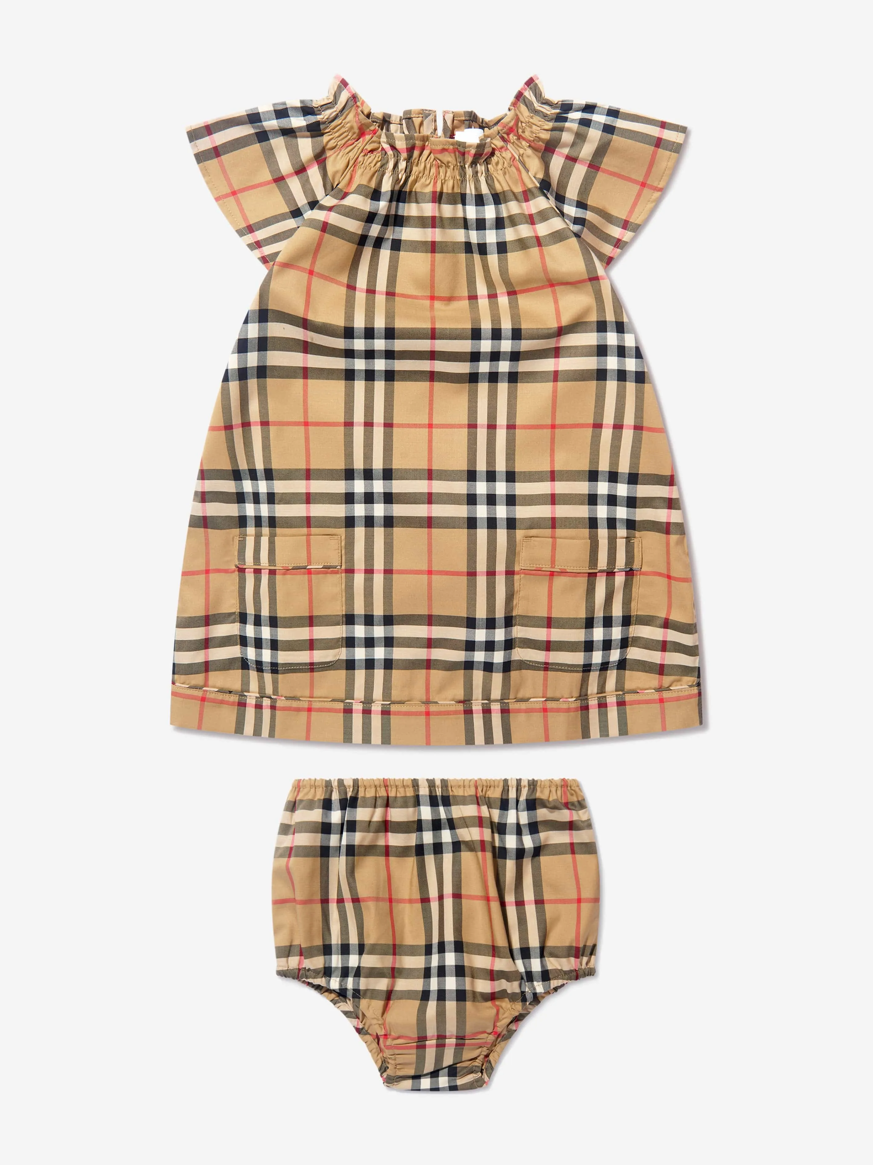 Burberry Baby Girls Check Shea Dress With Knickers In Beige