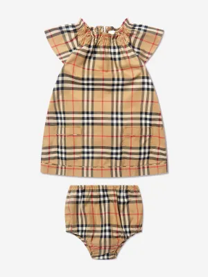 Burberry Baby Girls Check Shea Dress With Knickers In Beige
