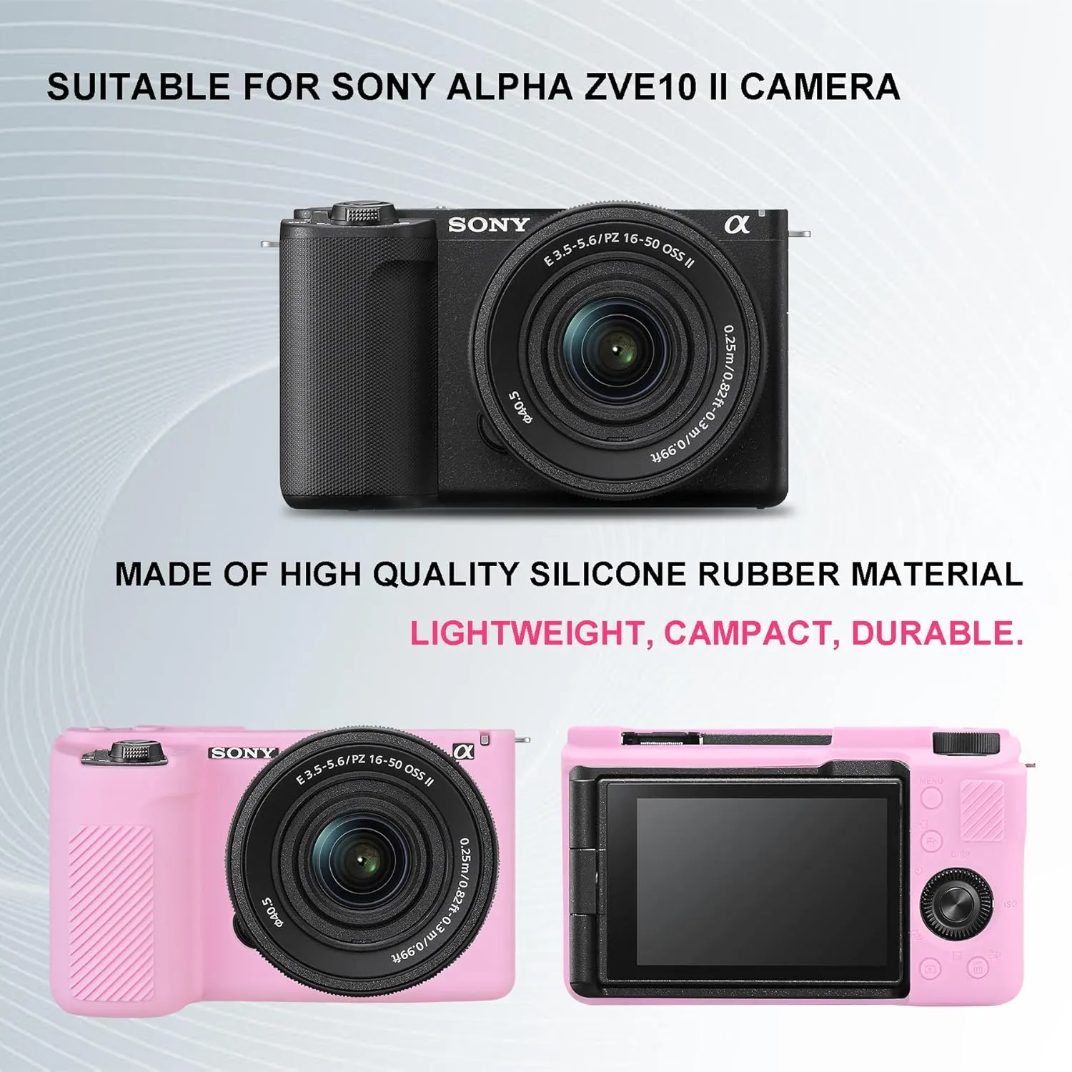 Camera Case for Sony Alpha ZVE10 II Camera, Digital Camera Soft Silicone Protective Bag, Silicone Cover Rubber Soft Camera Case, Pink