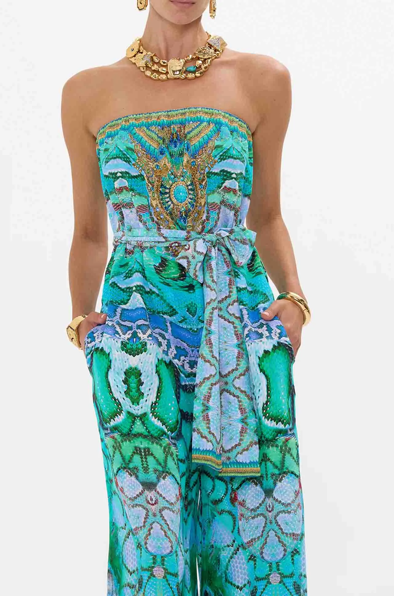 Camilla - Land Of Wonder Tie Waist Strapless Jumpsuit