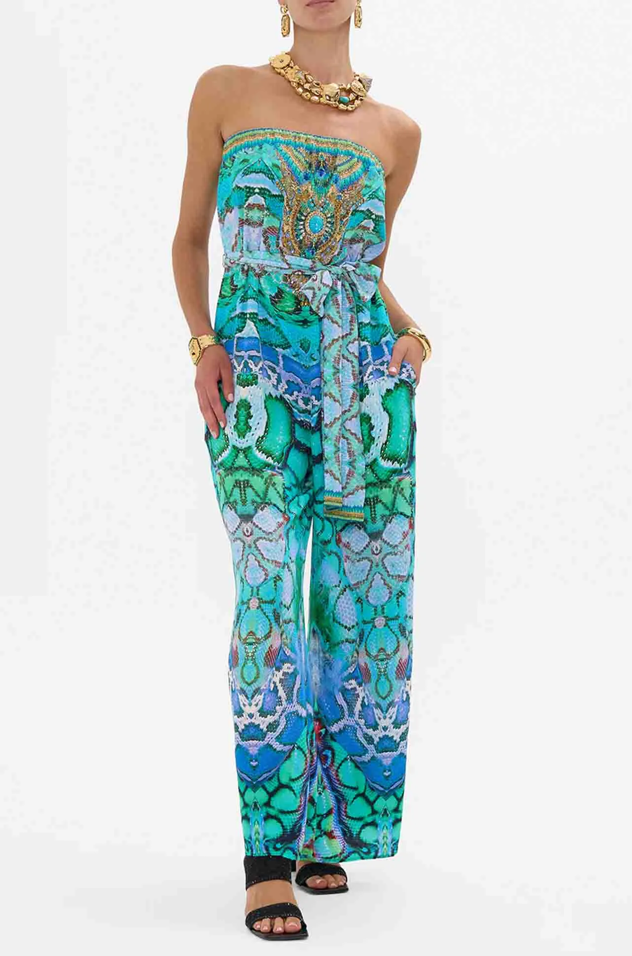 Camilla - Land Of Wonder Tie Waist Strapless Jumpsuit