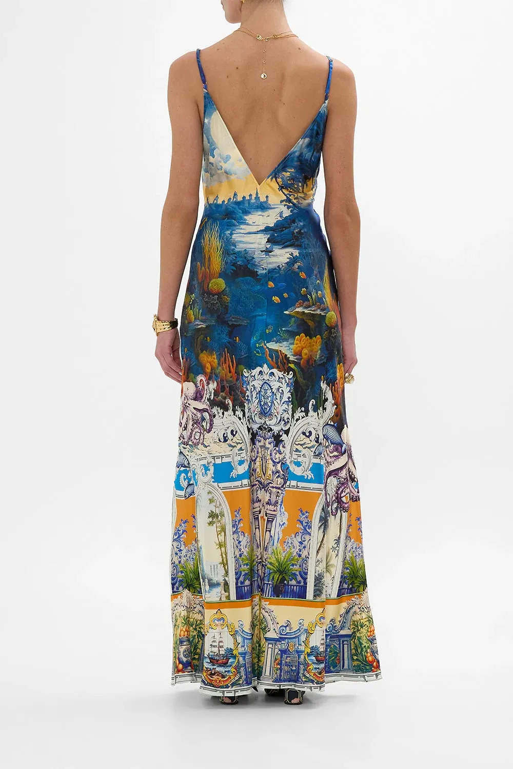 CAMILLA | SONG OF SAINT ANTHONY V NECK FULL LENGTH BIAS SLIP DRESS