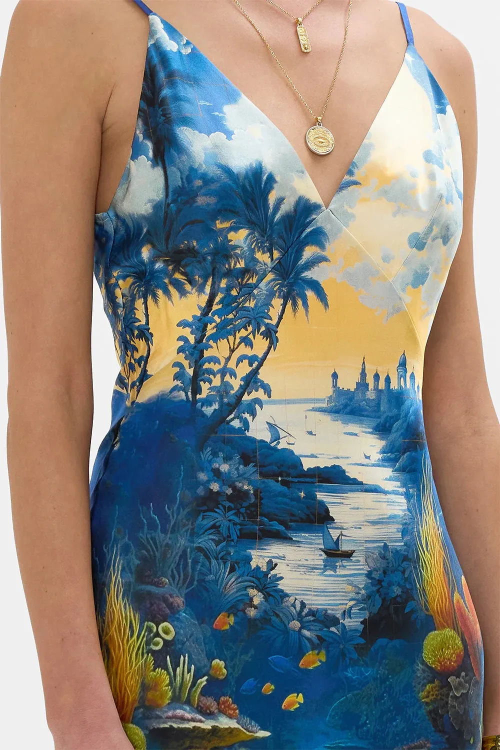 CAMILLA | SONG OF SAINT ANTHONY V NECK FULL LENGTH BIAS SLIP DRESS