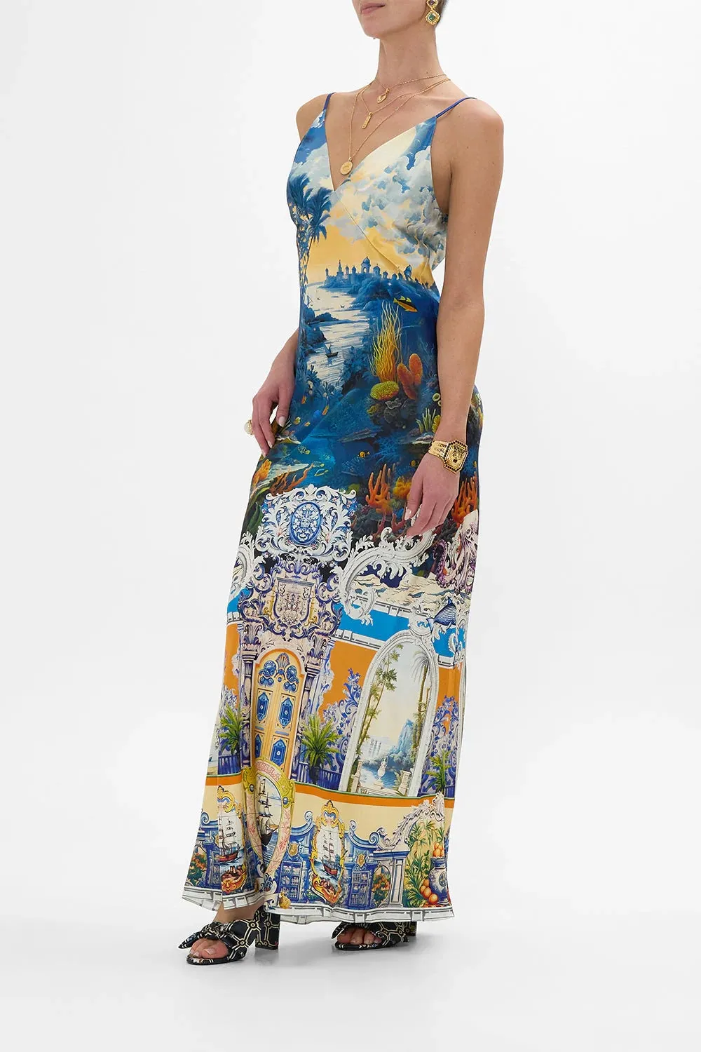 CAMILLA | SONG OF SAINT ANTHONY V NECK FULL LENGTH BIAS SLIP DRESS