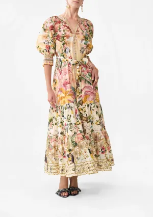 CAMILLA | WELCOME TO THE WHITE LOTUS TIERED SHIRT DRESS WITH SHORT SLEEVE