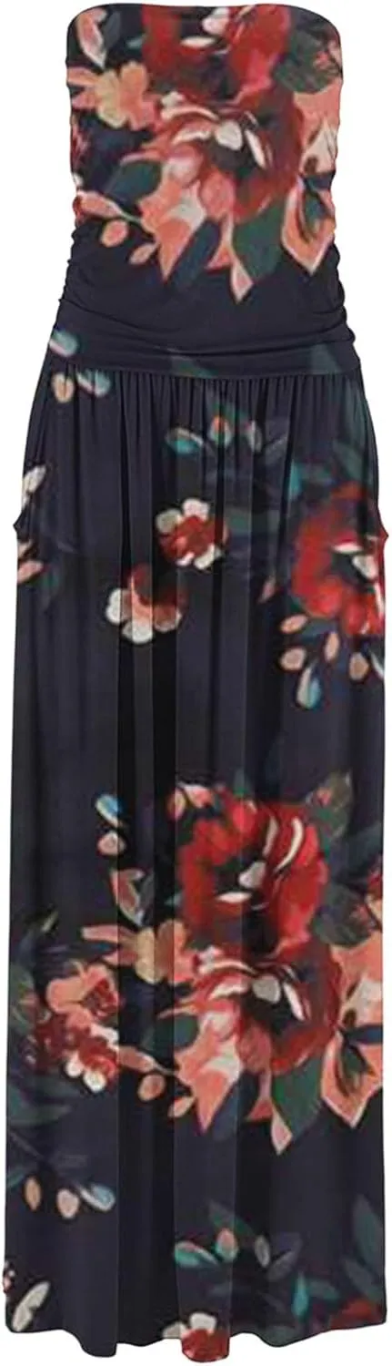 Ceboyel Sun Dresses for Women 2023 Strapless Maxi Dress Floral Boho Sundresses Bohemian Beach Party Long Summer Dress