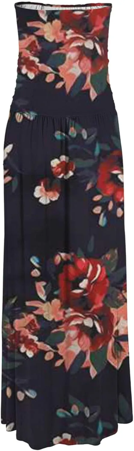 Ceboyel Sun Dresses for Women 2023 Strapless Maxi Dress Floral Boho Sundresses Bohemian Beach Party Long Summer Dress