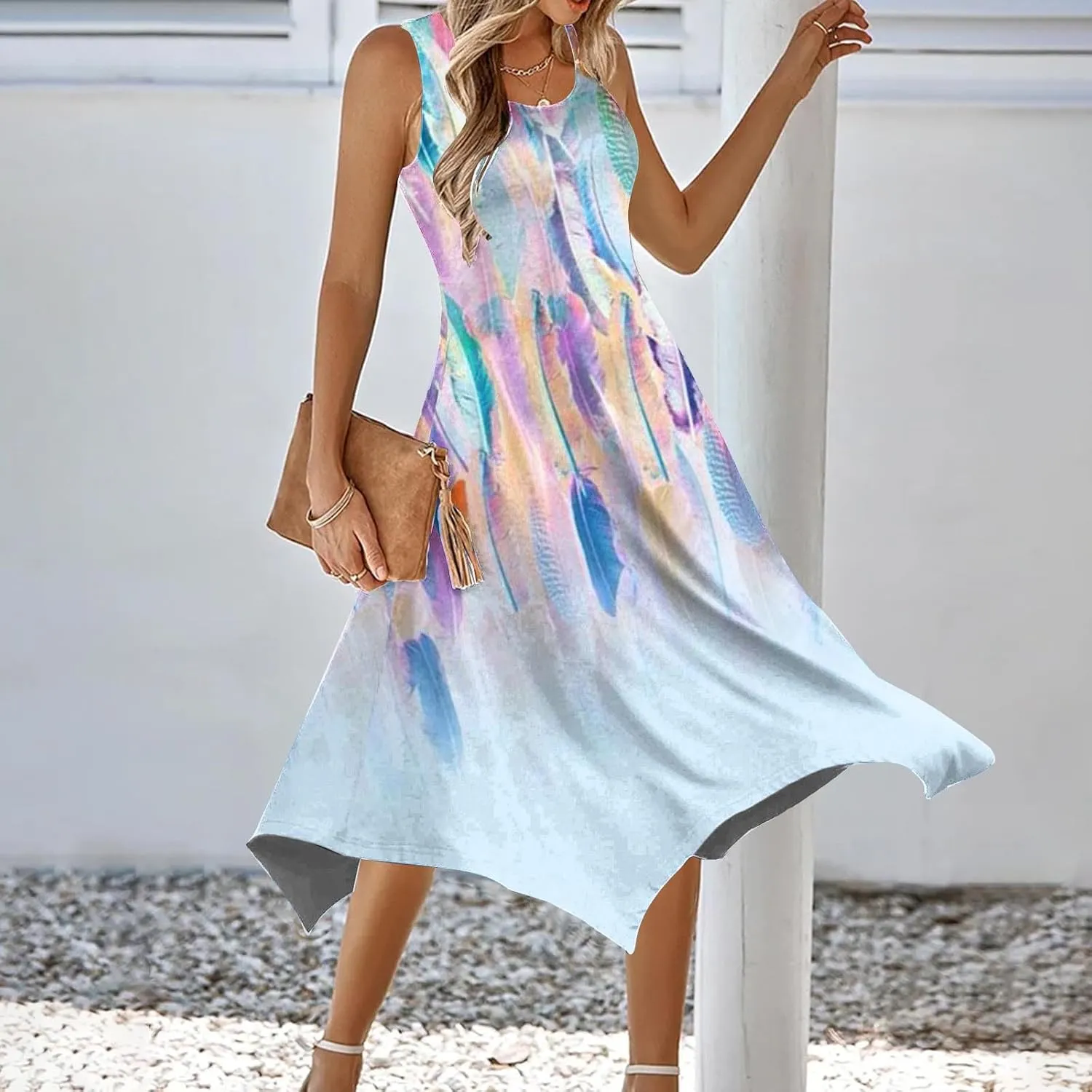 Ceboyel Women Boho Floral Summer Dresses Casual Tank Dress Sleeveless Sundreses Trendy Beach Vacation Clothing 2024