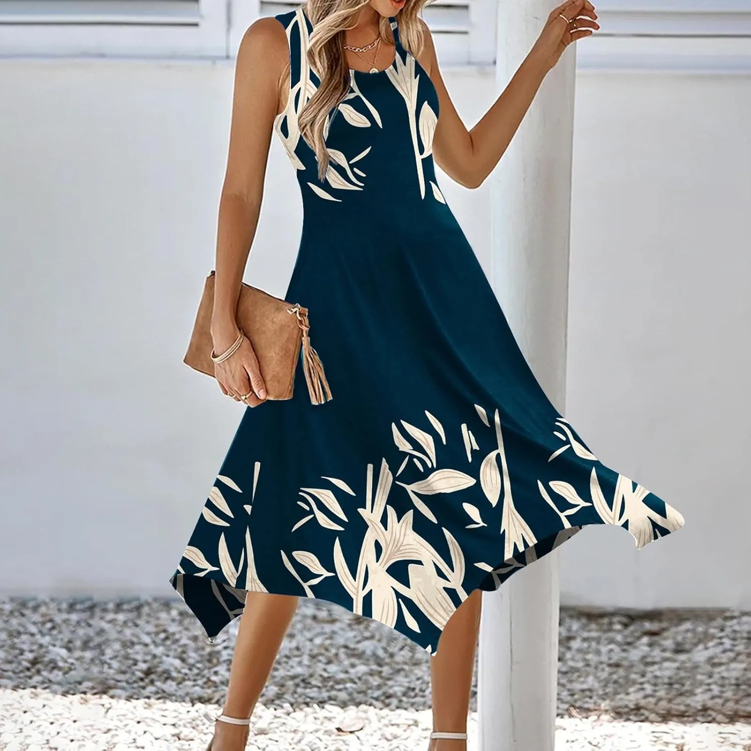 Ceboyel Womens Flowy Summer Dresses 2024 Floral Boho Sun Dress Sleeveless Tank Sundresses Trendy Beach Vacation Clothes