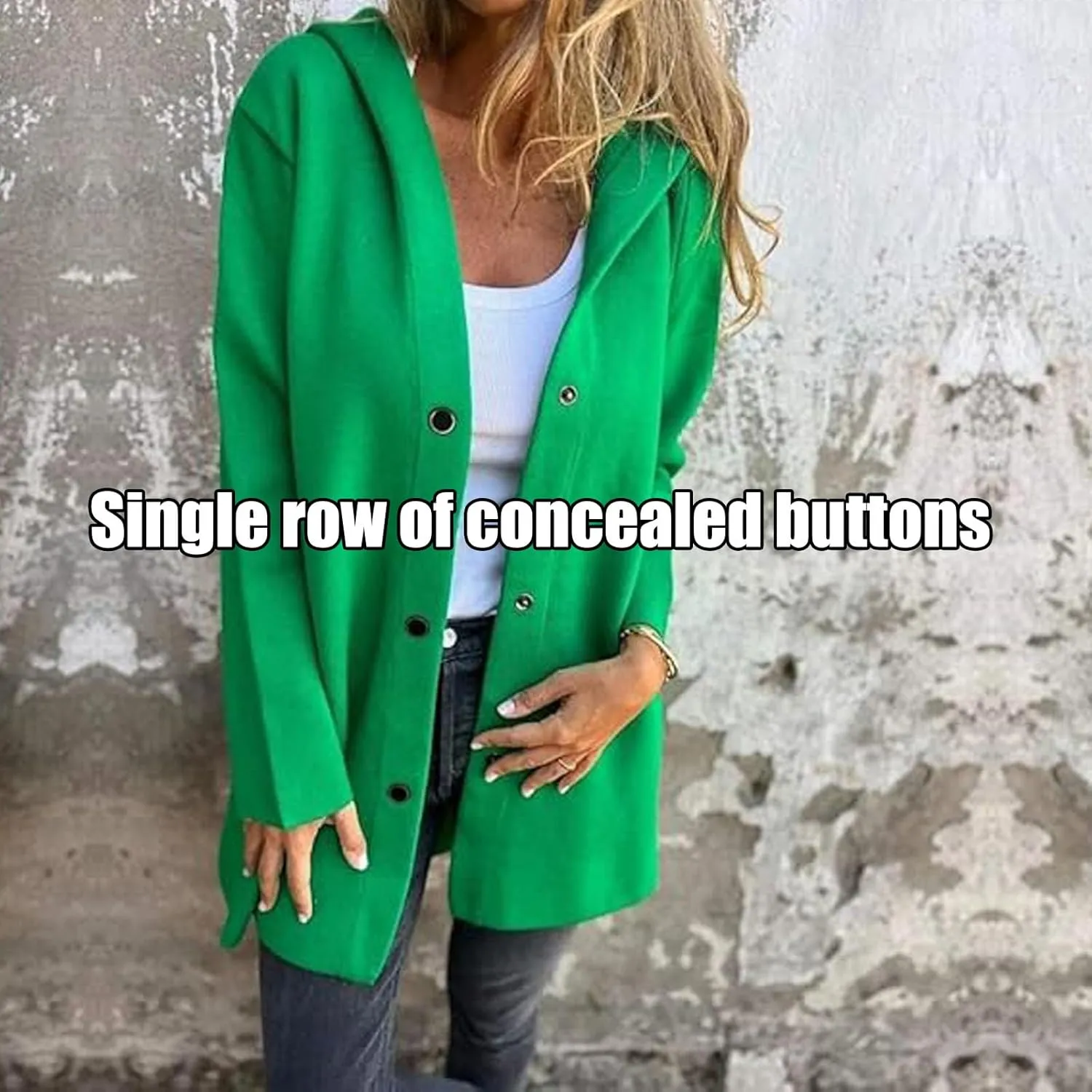 Cedar and Ash Single Breasted Hooded Jacket, Casual Single Breasted Jacket, Long Sleeve Solid Color Trench Coat with Pockets