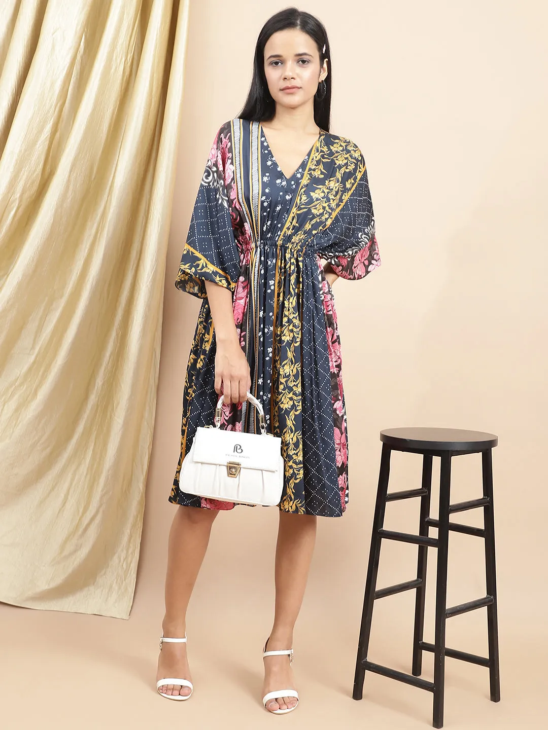 Certified Bemberg Satin Blue Kaftan Dress