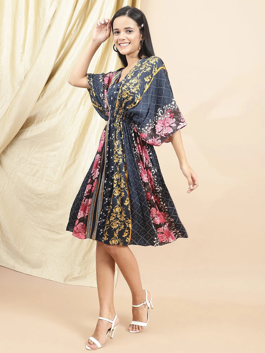 Certified Bemberg Satin Blue Kaftan Dress
