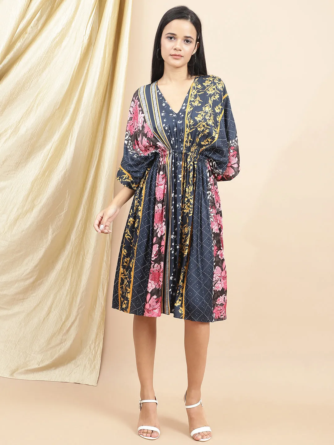 Certified Bemberg Satin Blue Kaftan Dress