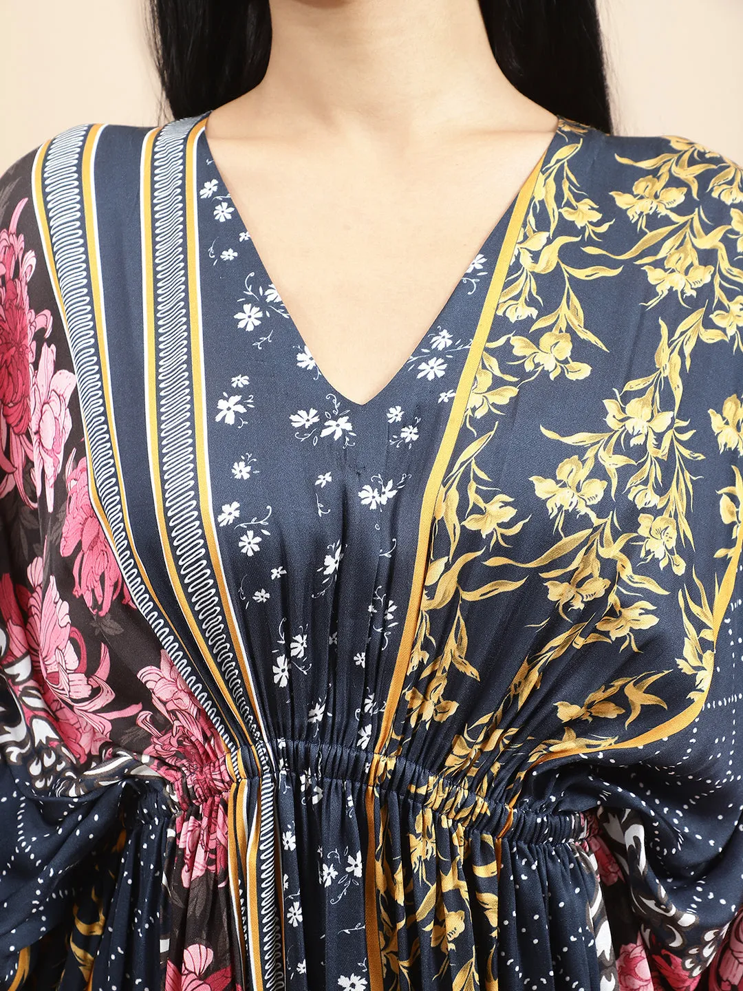 Certified Bemberg Satin Blue Kaftan Dress
