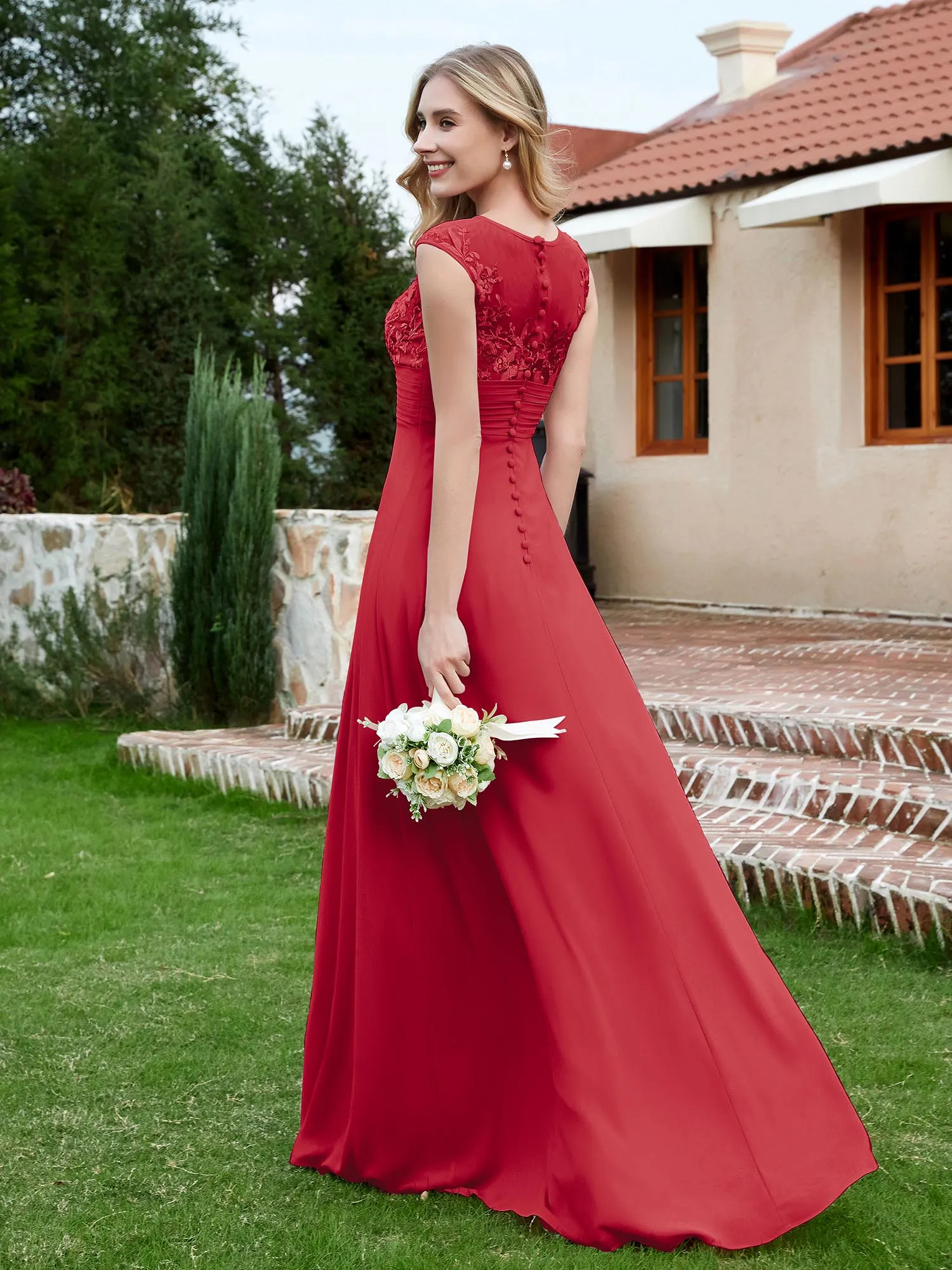 Chiffon And Lace Floor-length A-line Dress Burgundy Plus Size