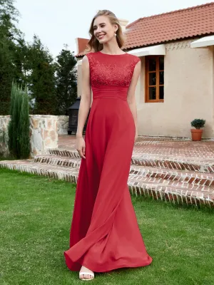 Chiffon And Lace Floor-length A-line Dress Burgundy Plus Size