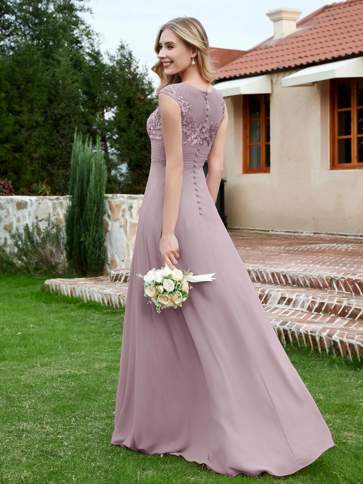 Chiffon And Lace Floor-length A-line Dress Dusk