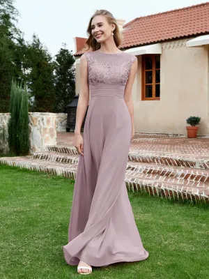 Chiffon And Lace Floor-length A-line Dress Dusk