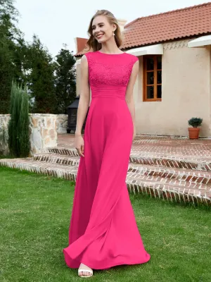 Chiffon And Lace Floor-length A-line Dress Fuchsia