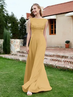 Chiffon And Lace Floor-length A-line Dress Gold Plus Size