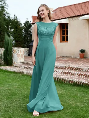 Chiffon And Lace Floor-length A-line Dress Jade