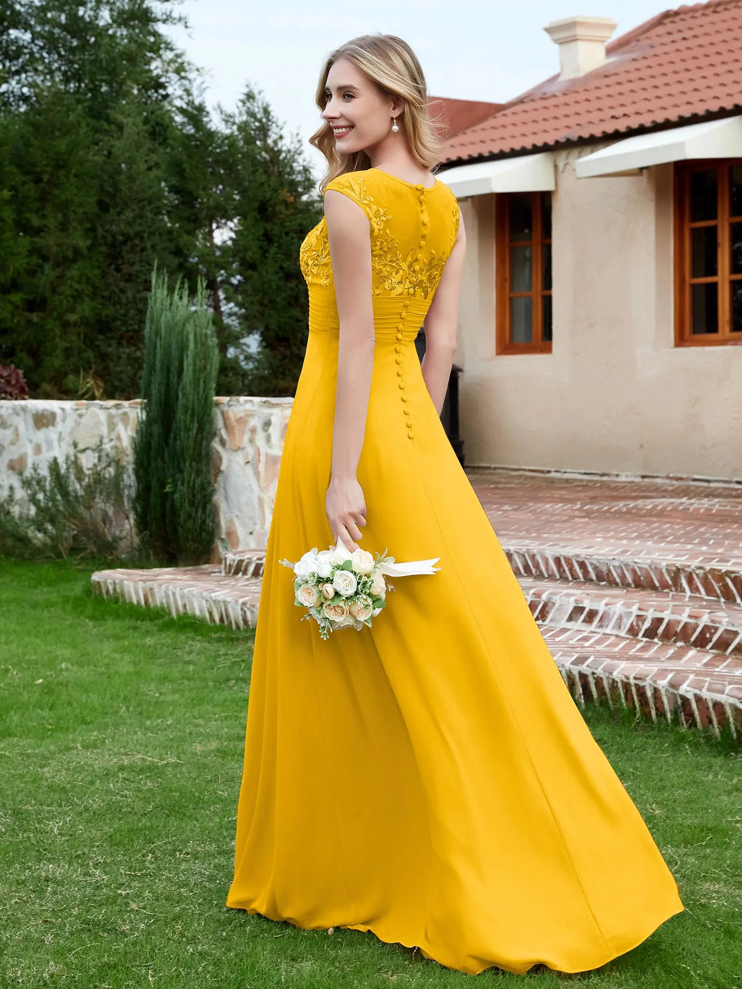 Chiffon And Lace Floor-length A-line Dress Marigold Plus Size