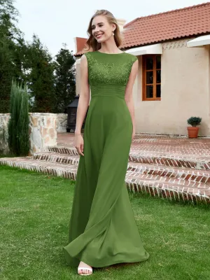 Chiffon And Lace Floor-length A-line Dress Moss
