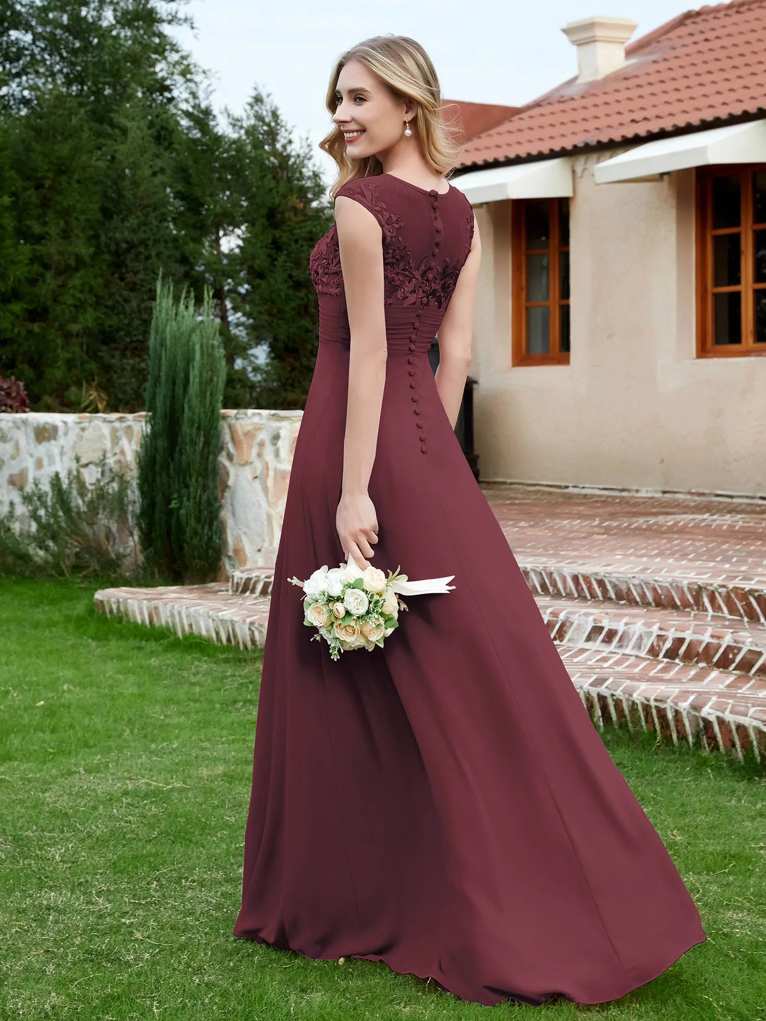 Chiffon And Lace Floor-length A-line Dress Mulberry Plus Size